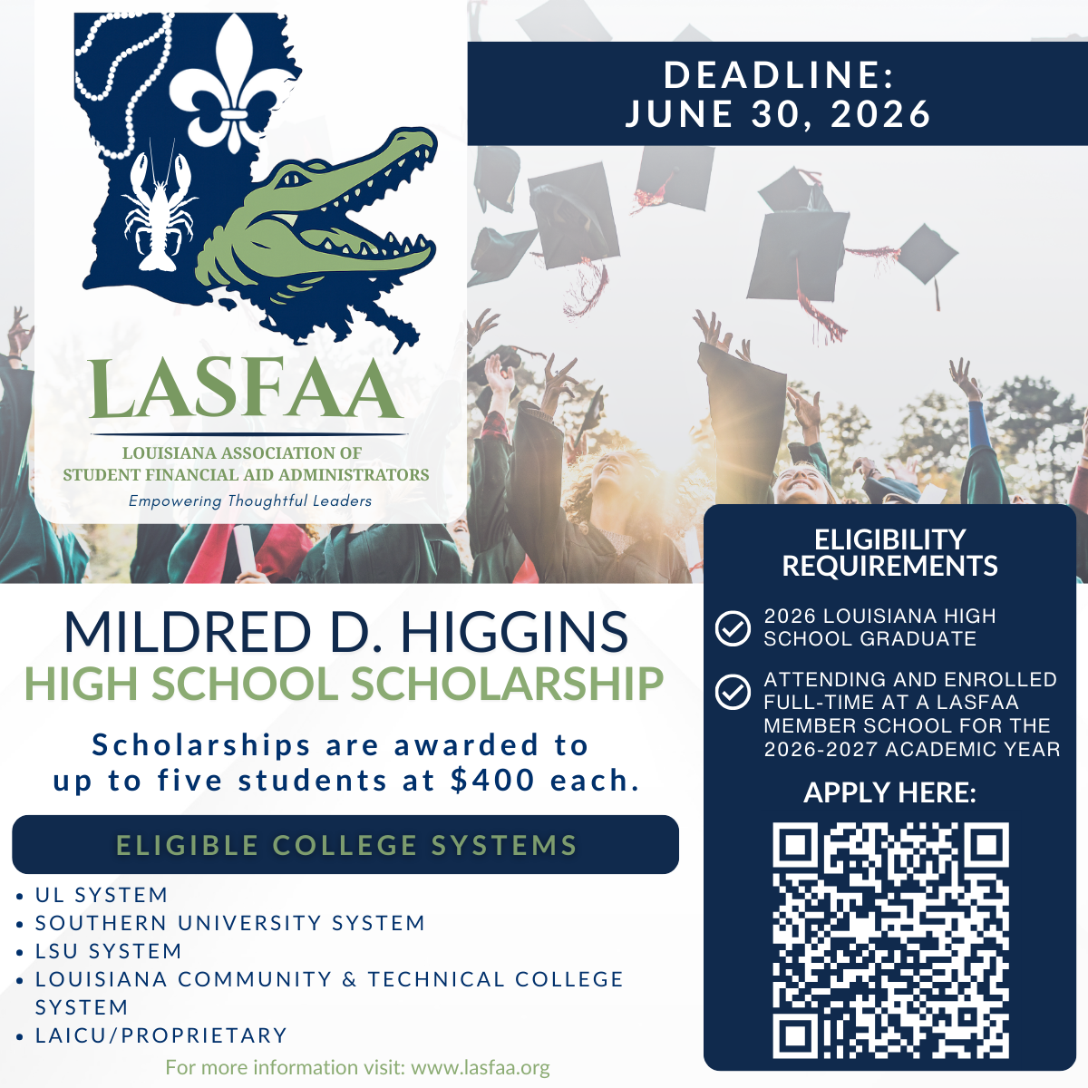 flyer for information for Mildred D. Higgins scholarship